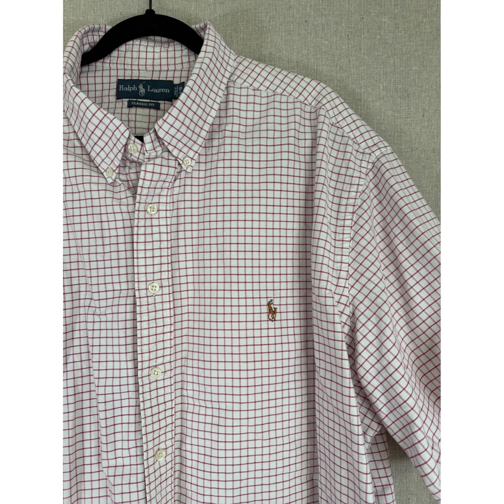 Ralph Lauren Mens 3XB Big Classic Fit Pink White Tattersall Short Sleeve Shirt